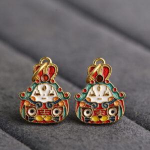 gild sterling silver rabbit shape charm bead, red and white enamel flower charm, 2 pieces / 5 pieces