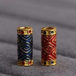 gild sterling silver cylinder bead, enamel bead with line pattern, 2 pieces / 5 pieces