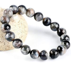 7mm - 12mm round shape 6A natural heliolite black sun stone beaded bracelet