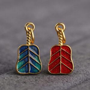 gild sterling silver fan shape charm, red and blue enamel bead, 2 pieces / 5 pieces