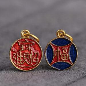 gild sterling silver charm, enamel bead with flower pattern, 2 pieces / 5 pieces