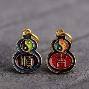 gild sterling silver gourd shape charm, red and blue Tai Chi pattern enamel bead, 2 pieces / 5 pieces