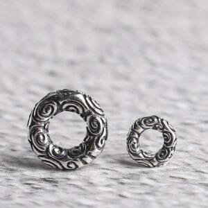 retro abstract cloud pattern rondelle shape s925 sterling silver bead, oxidized silver bead
