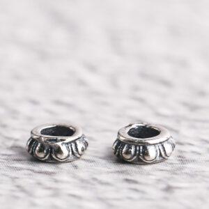 lotus flower pattern rondelle shape s925 sterling silver bead, oxidized silver bead