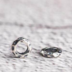 pits surface ring shape s925 sterling silver bead, oxidized silver bead