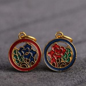 gild sterling silver hollow rose flower shape charm, round enamel bead, 2 pieces / 5 pieces