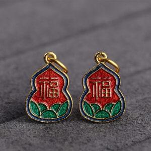 gild sterling silver gourd shape charm, 福 pattern enamel bead, 2 pieces / 5 pieces