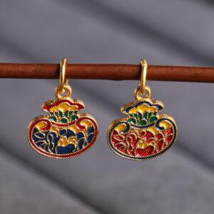 gild sterling silver flower shape charm, blue and red enamel bead, 2 pieces / 5 pieces