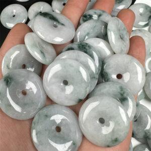simple rondelle shape genuine natural mixed green texture jadeite bead, jade bead