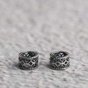 hollow flower pattern ring shape s925 sterling silver bead, oxidized silver bead