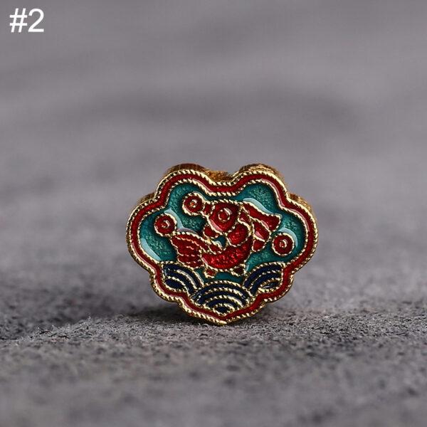 gild sterling silver ruyi shape bead, red and green enamel flower bead, 2 pieces / 5 pieces - Image 7