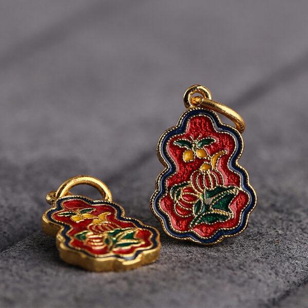 gild sterling silver flower pattern vase shape charm, red and yellow enamel flower bead, 2 pieces / 5 pieces - Image 3