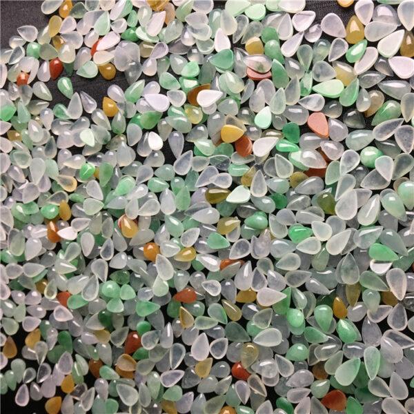 nice flat bottom droplet shape genuine natural icy colorful jadeite center stone bead, jade ring bead - Image 3