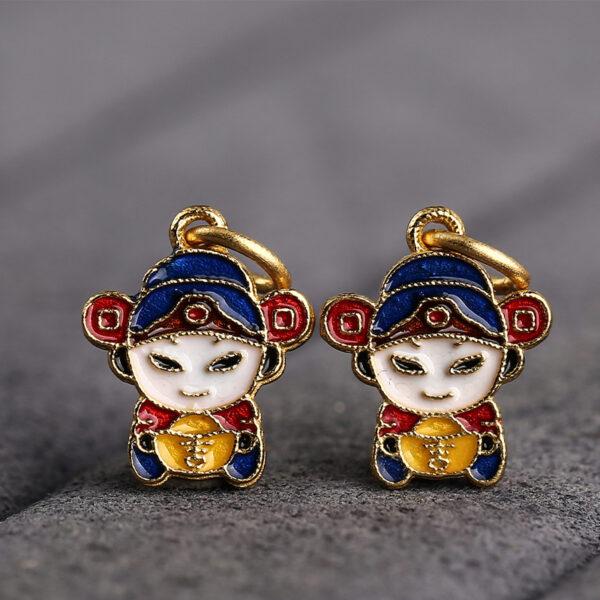 gild sterling silver little God of Wealth shape charm, red and blue enamel charm bead, 2 pieces / 5 pieces - Image 3
