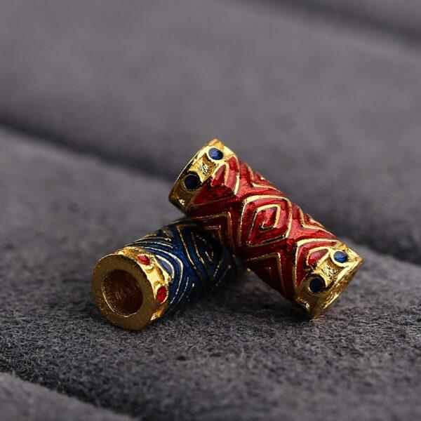gild sterling silver cylinder bead, enamel bead with line pattern, 2 pieces / 5 pieces - Image 3