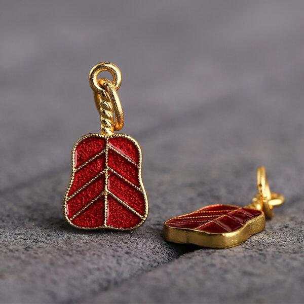 gild sterling silver fan shape charm, red and blue enamel bead, 2 pieces / 5 pieces - Image 3