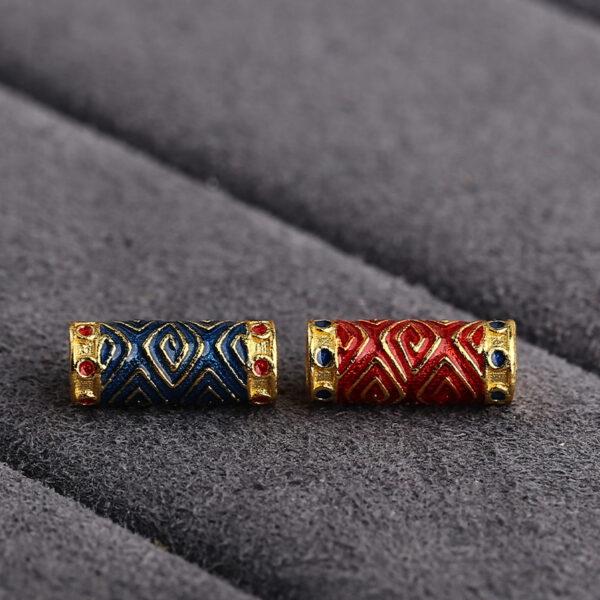 gild sterling silver cylinder bead, enamel bead with line pattern, 2 pieces / 5 pieces - Image 4