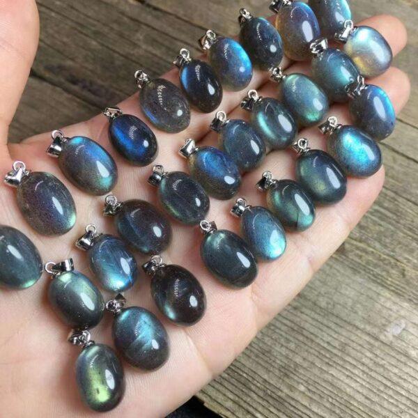 nice oval shape natural labradorite bead sterling silver charm - Image 4