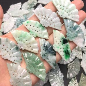 retro fan shape genuine natural jadeite charm, jade charm bead
