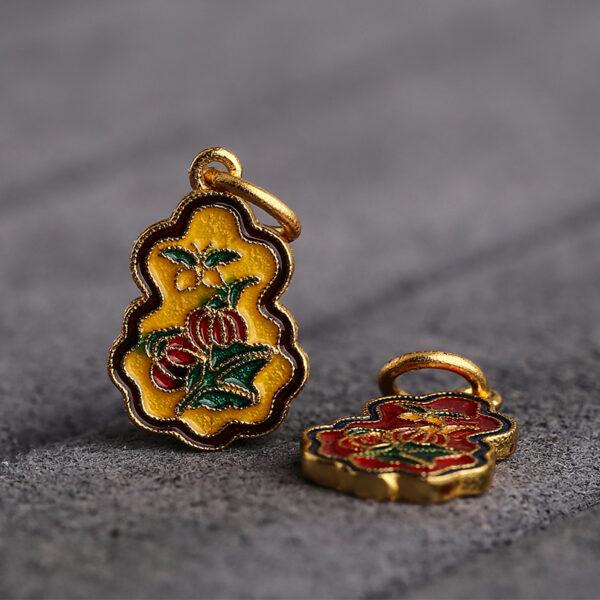 gild sterling silver flower pattern vase shape charm, red and yellow enamel flower bead, 2 pieces / 5 pieces - Image 4