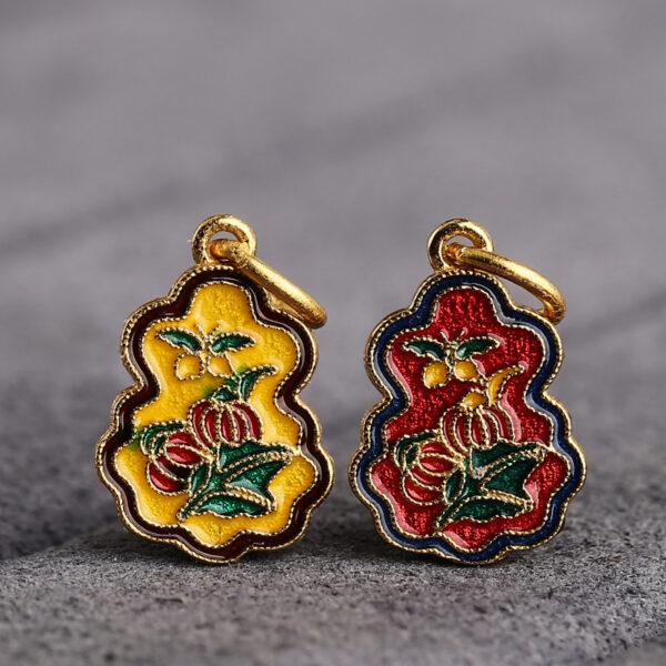 gild sterling silver flower pattern vase shape charm, red and yellow enamel flower bead, 2 pieces / 5 pieces - Image 5