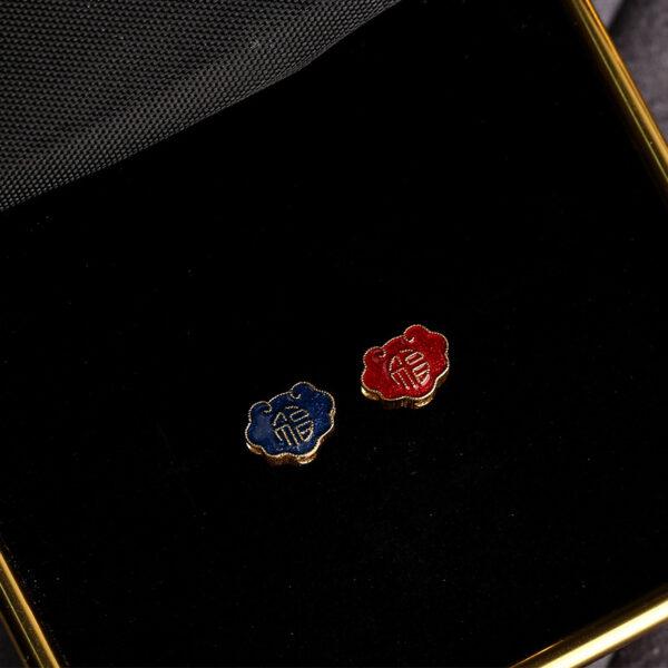 gild sterling silver 福 pattern cloud shape bead, red and blue enamel bead, 5 pieces / 10 pieces - Image 5