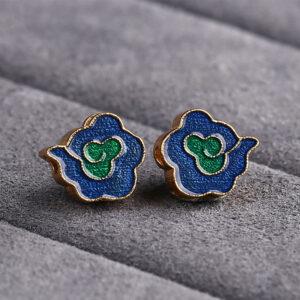 gild sterling silver cloud shape bead, blue enamel flower bead, 2 pieces / 5 pieces