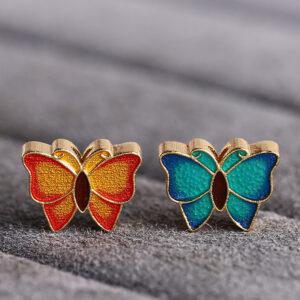 gild sterling silver butterfly shape bead, red and blue enamel bead
