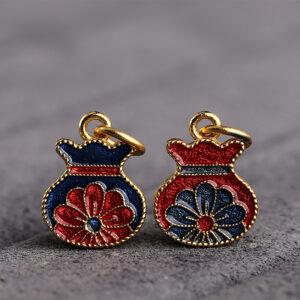 gild sterling silver flower shape charm bead, blue and red enamel charm