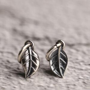 leaf shape s925 sterling silver charm bead, oxidized silver charm
