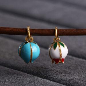 gild sterling silver flower bud shape charm bead, colorful enamel charm