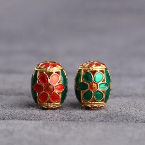 gild sterling silver plum flower pattern oval bead, colorful enamel flower bead