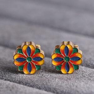 gild sterling silver four leaf flower shape bead, colorful enamel flower bead