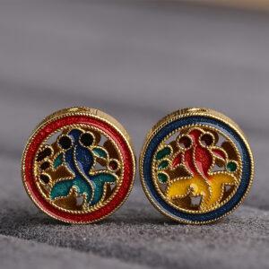 gild sterling silver hollow koi pattern round shape bead, colorful enamel fish bead