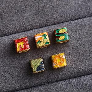 gild sterling silver hollow cube shape bead, colorful enamel bead