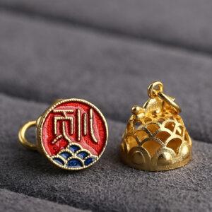 gild sterling silver fish on wave shape hollow stamp charm bead, red enamel stamp charm