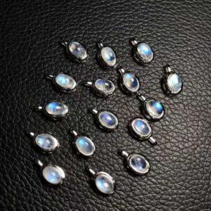 simple oval shape natural moonstone bead sterling silver charm