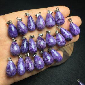 simple droplet shape natural charoite bead sterling silver charm