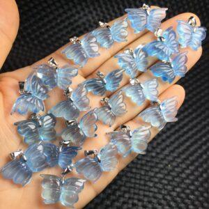 butterfly shape natural Aquamarine bead sterling silver charm