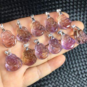 Maitreya Buddha shape natural ametrine bead sterling silver charm