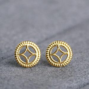 hollow coin pattern round shape gild s925 sterling silver bead, golden round bead