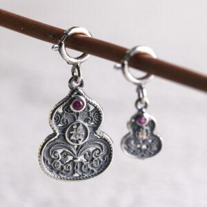 flower patter gourd shape s925 sterling silver charm bead, oxidized silver bead charm