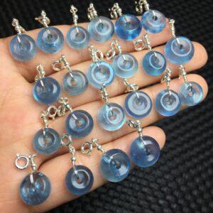donut shape natural Aquamarine bead sterling silver charm