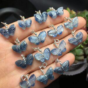 butterfly and Pixiu shape natural kyanite bead sterling silver charm