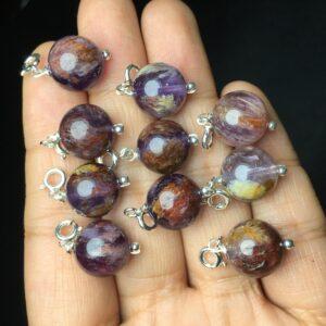 round ball shape natural amethyst bead sterling silver charm