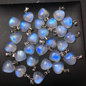 heart shape natural blue light moonstone bead sterling silver charm