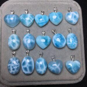 heart and oval shape natural larimar bead sterling silver charm