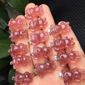 cute bear shape natural Strawberry Quartz bead sterling silver charm