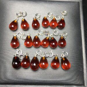 droplet shape natural garnet bead sterling silver charm