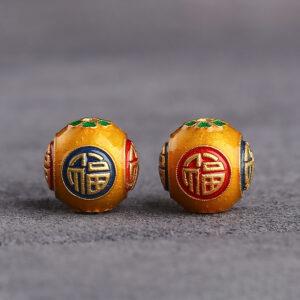 福 pattern round shape gild sterling silver bead, orange enamel round bead